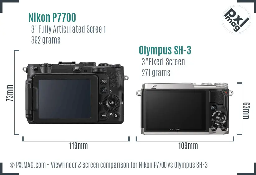 Nikon P7700 vs Olympus SH-3 Screen and Viewfinder comparison