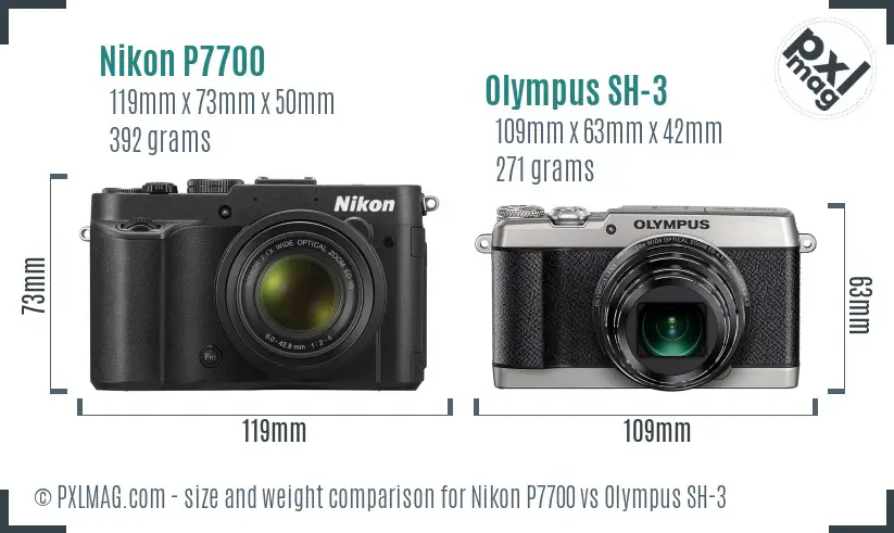 Nikon P7700 vs Olympus SH-3 size comparison