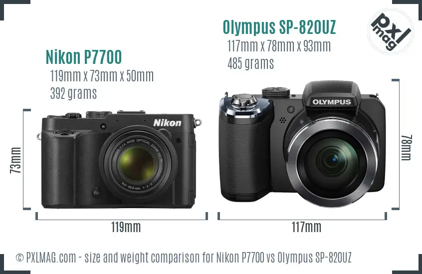 Nikon P7700 vs Olympus SP-820UZ size comparison Nikon P7700 vs Olympus SP-820UZ size comparison