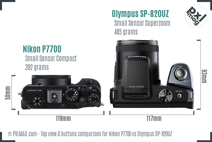 Nikon P7700 vs Olympus SP-820UZ top view buttons comparison Nikon P7700 vs Olympus SP-820UZ top view buttons comparison