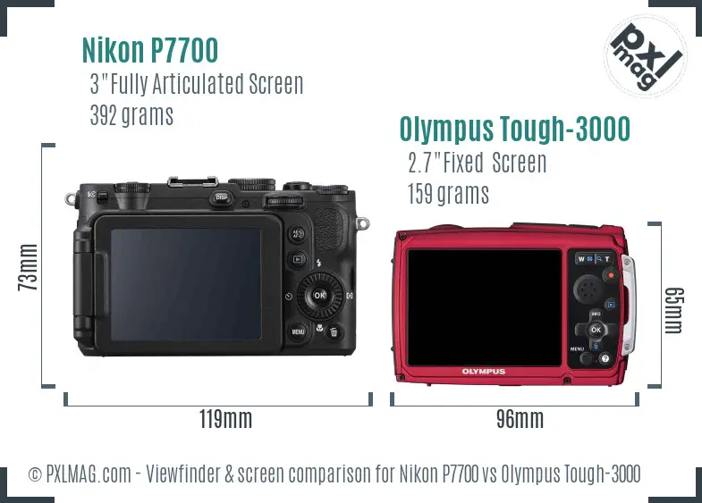 Nikon P7700 vs Olympus Tough-3000 Screen and Viewfinder comparison