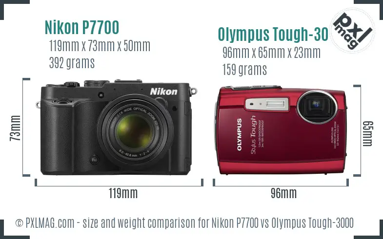 Nikon P7700 vs Olympus Tough-3000 size comparison