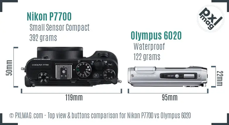 Nikon P7700 vs Olympus 6020 top view buttons comparison