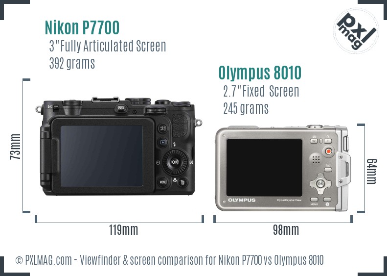 Nikon P7700 vs Olympus 8010 Screen and Viewfinder comparison