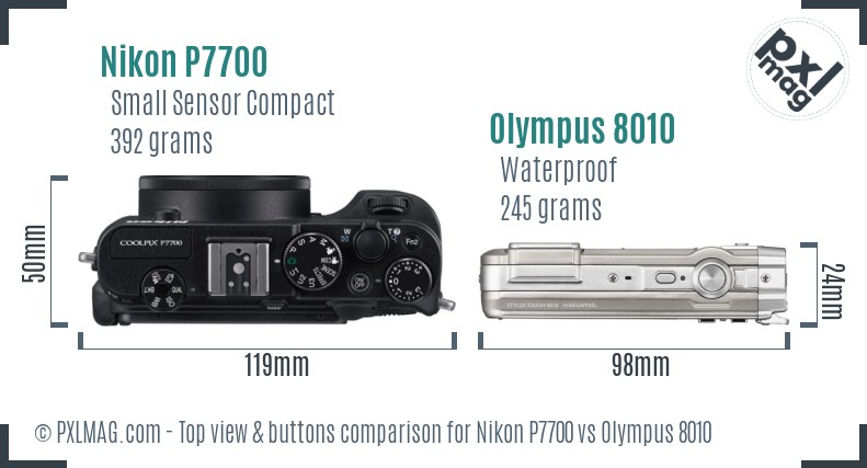 Nikon P7700 vs Olympus 8010 top view buttons comparison