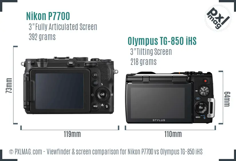 Nikon P7700 vs Olympus TG-850 iHS Screen and Viewfinder comparison