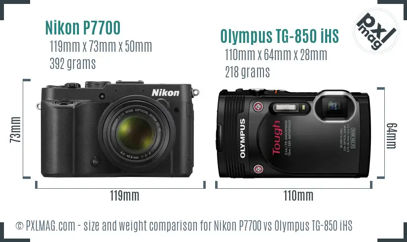 Nikon P7700 vs Olympus TG-850 iHS size comparison
