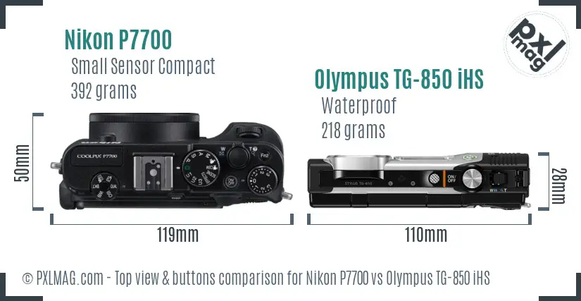 Nikon P7700 vs Olympus TG-850 iHS top view buttons comparison