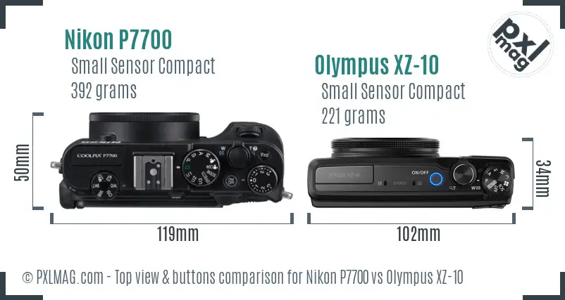 Nikon P7700 vs Olympus XZ-10 top view buttons comparison