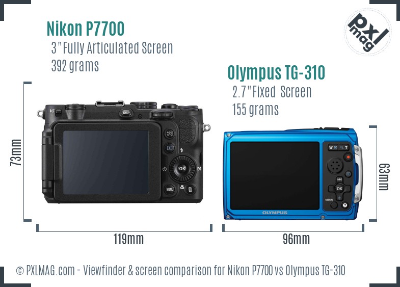 Nikon P7700 vs Olympus TG-310 Screen and Viewfinder comparison