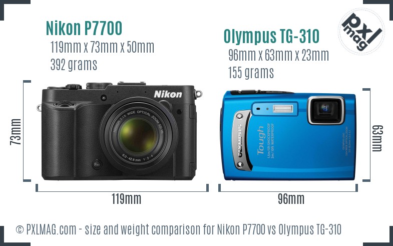 Nikon P7700 vs Olympus TG-310 size comparison