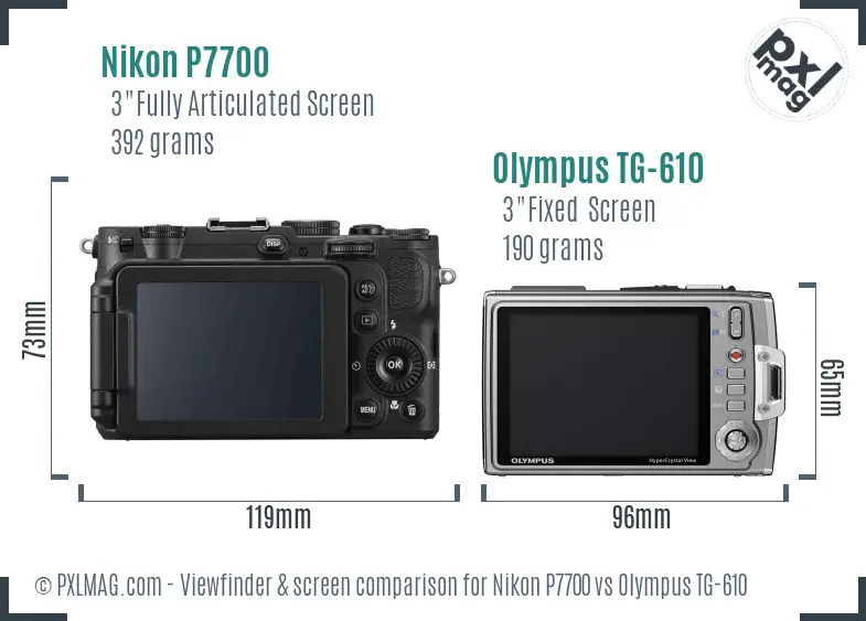 Nikon P7700 vs Olympus TG-610 Screen and Viewfinder comparison