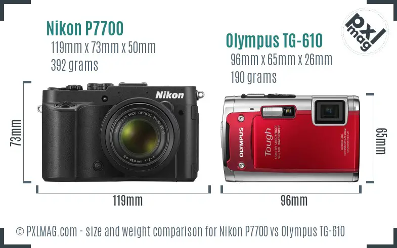 Nikon P7700 vs Olympus TG-610 size comparison