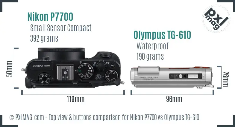 Nikon P7700 vs Olympus TG-610 top view buttons comparison