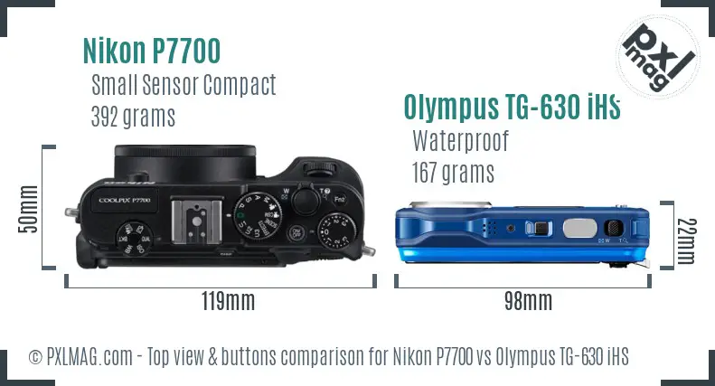 Nikon P7700 vs Olympus TG-630 iHS top view buttons comparison
