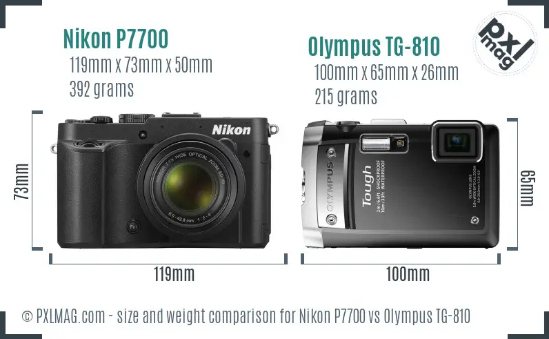 Nikon P7700 vs Olympus TG-810 size comparison