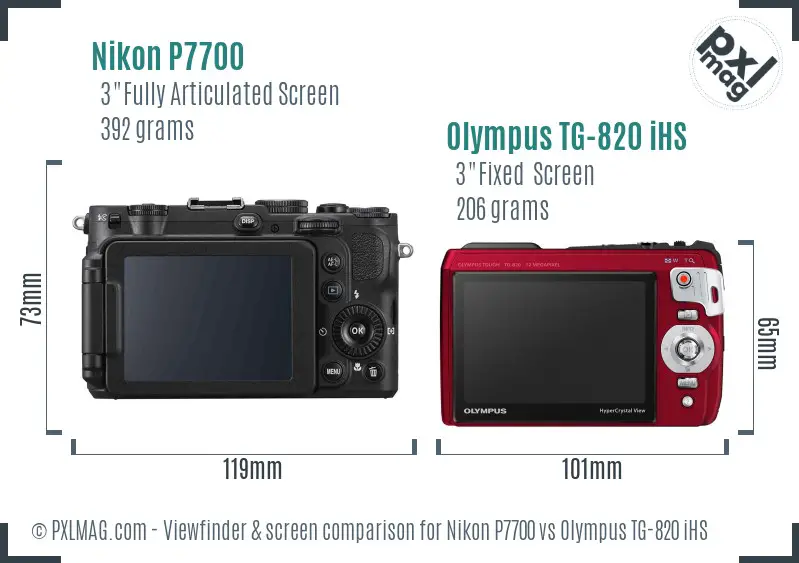 Nikon P7700 vs Olympus TG-820 iHS Screen and Viewfinder comparison