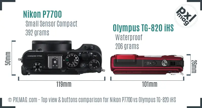 Nikon P7700 vs Olympus TG-820 iHS top view buttons comparison