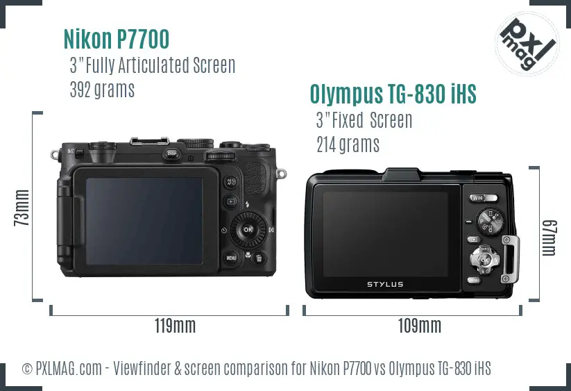 Nikon P7700 vs Olympus TG-830 iHS Screen and Viewfinder comparison