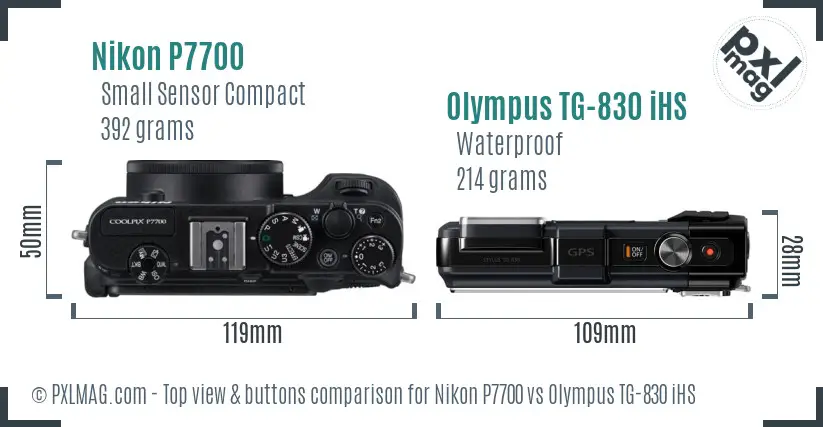 Nikon P7700 vs Olympus TG-830 iHS top view buttons comparison