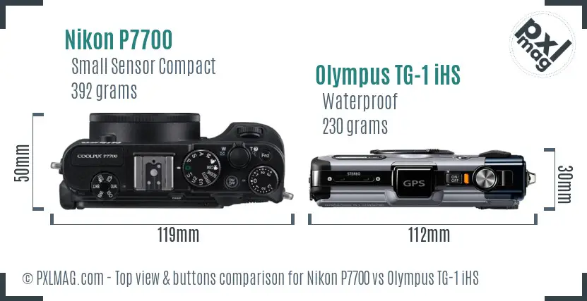 Nikon P7700 vs Olympus TG-1 iHS top view buttons comparison