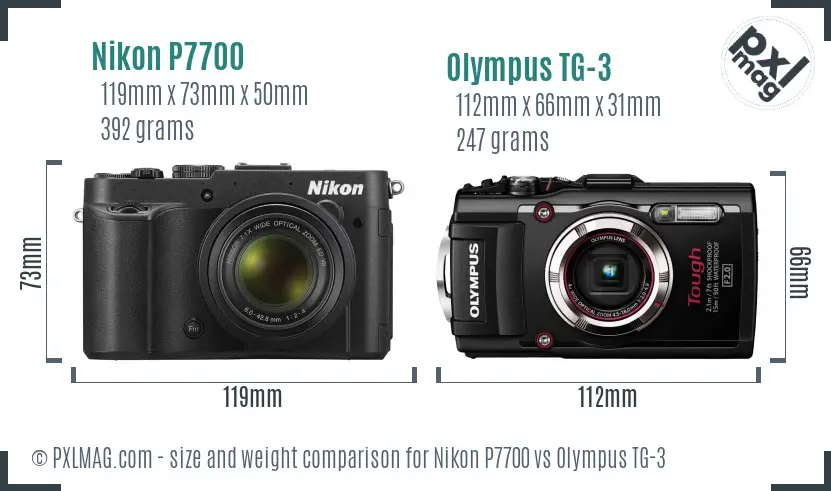 Nikon P7700 vs Olympus TG-3 size comparison