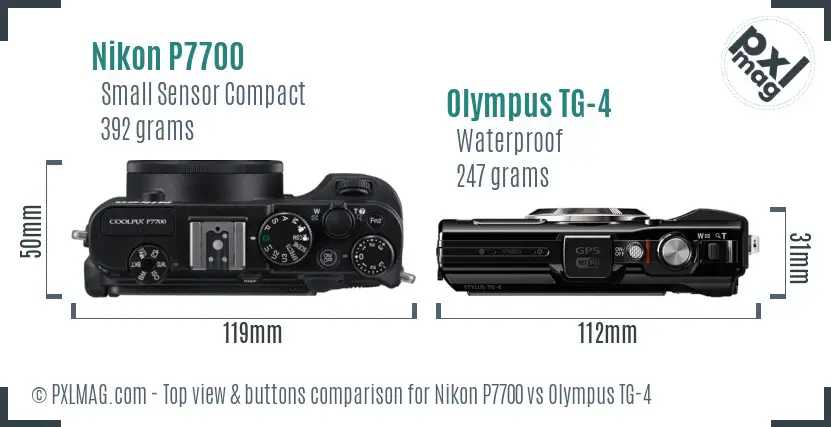 Nikon P7700 vs Olympus TG-4 top view buttons comparison Nikon P7700 vs Olympus TG-4 top view buttons comparison