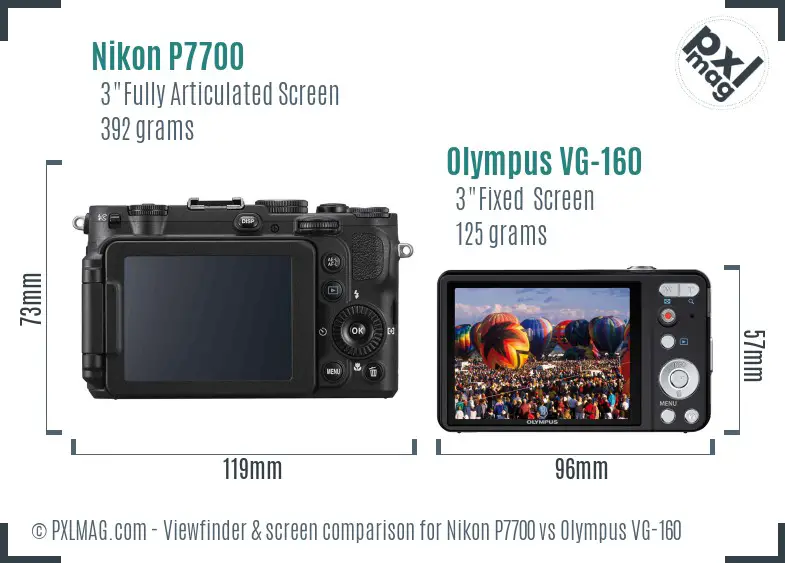 Nikon P7700 vs Olympus VG-160 Screen and Viewfinder comparison