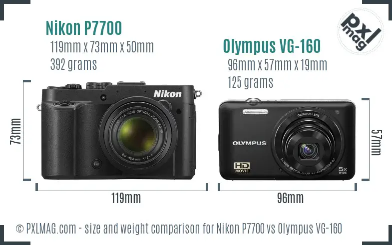 Nikon P7700 vs Olympus VG-160 size comparison