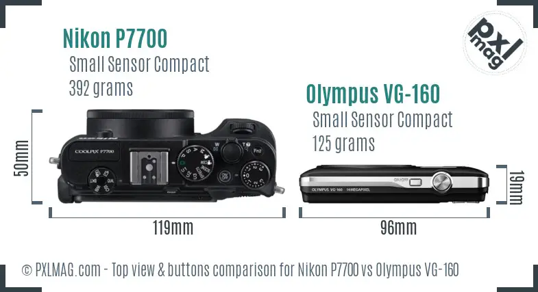 Nikon P7700 vs Olympus VG-160 top view buttons comparison
