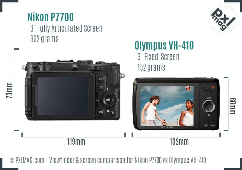 Nikon P7700 vs Olympus VH-410 Screen and Viewfinder comparison