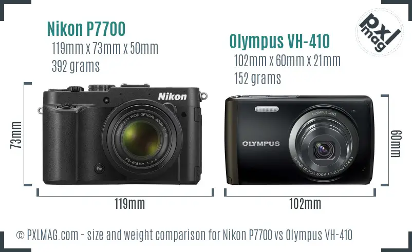 Nikon P7700 vs Olympus VH-410 size comparison