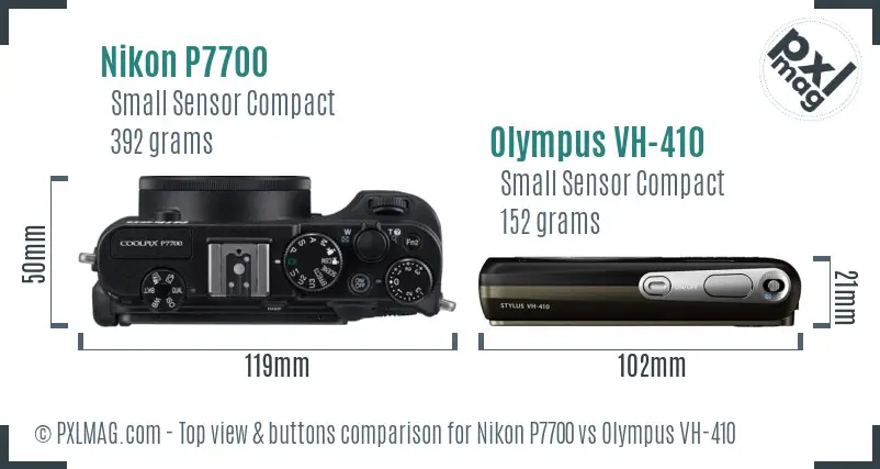 Nikon P7700 vs Olympus VH-410 top view buttons comparison