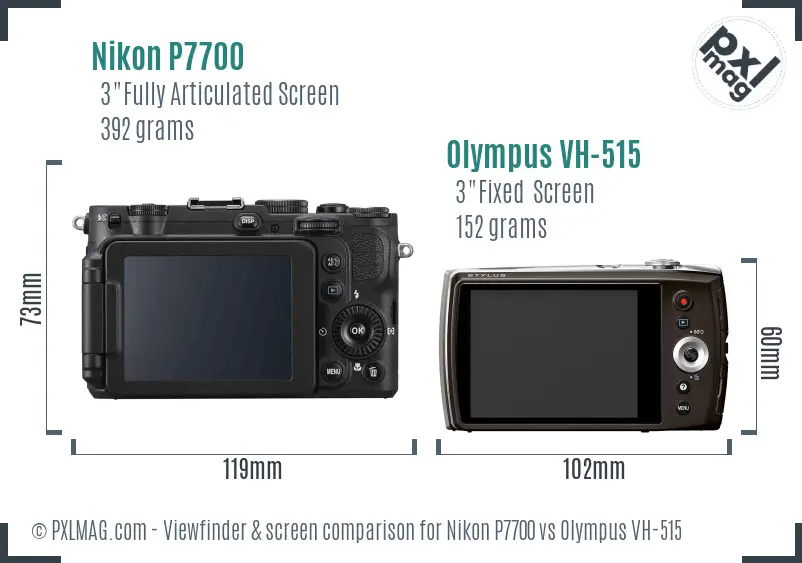 Nikon P7700 vs Olympus VH-515 Screen and Viewfinder comparison