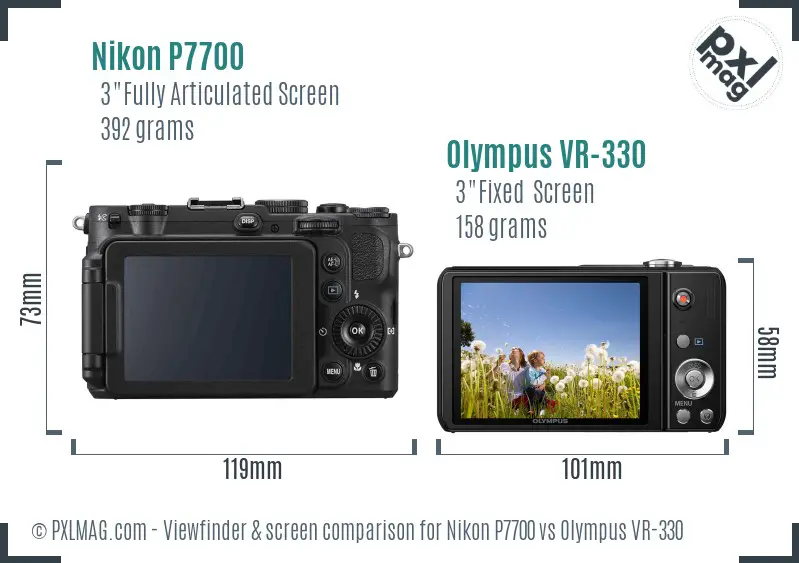 Nikon P7700 vs Olympus VR-330 Screen and Viewfinder comparison