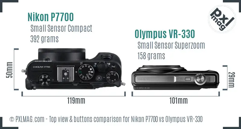 Nikon P7700 vs Olympus VR-330 top view buttons comparison