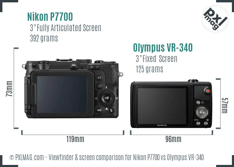 Nikon P7700 vs Olympus VR-340 Screen and Viewfinder comparison