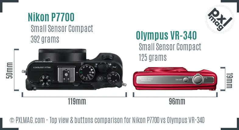 Nikon P7700 vs Olympus VR-340 top view buttons comparison