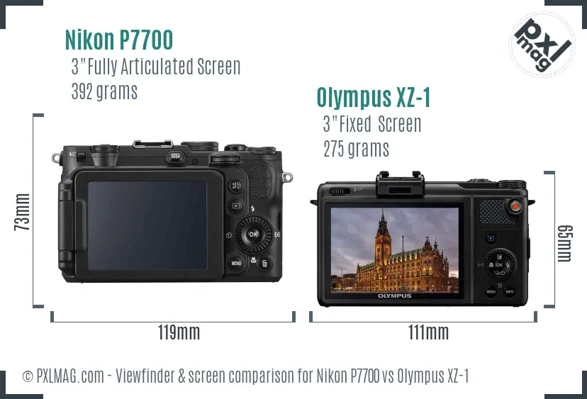 Nikon P7700 vs Olympus XZ-1 Screen and Viewfinder comparison
