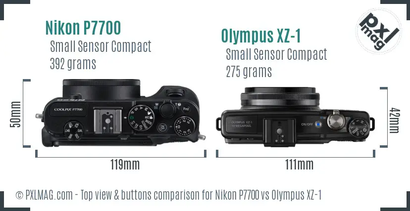 Nikon P7700 vs Olympus XZ-1 top view buttons comparison