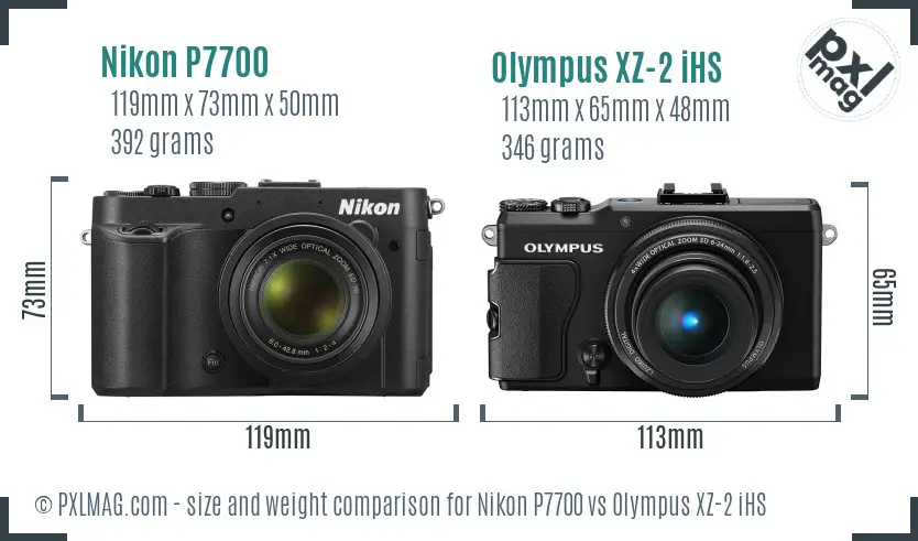 Nikon P7700 vs Olympus XZ-2 iHS size comparison