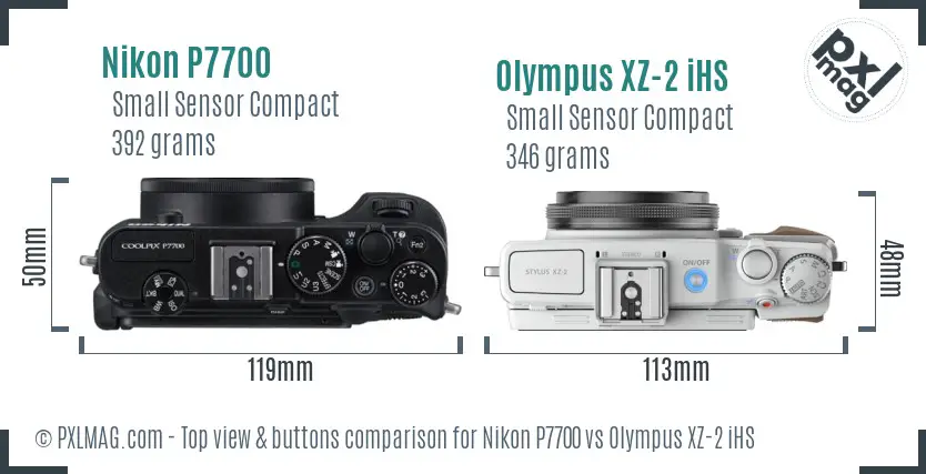Nikon P7700 vs Olympus XZ-2 iHS top view buttons comparison