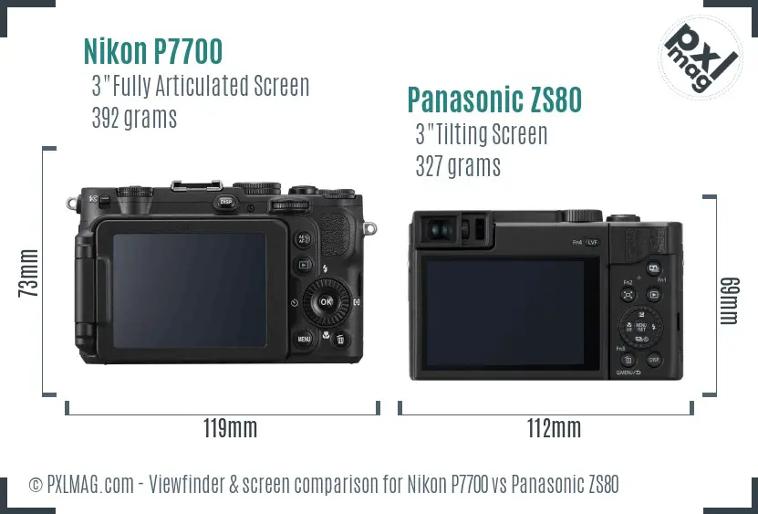 Nikon P7700 vs Panasonic ZS80 Screen and Viewfinder comparison