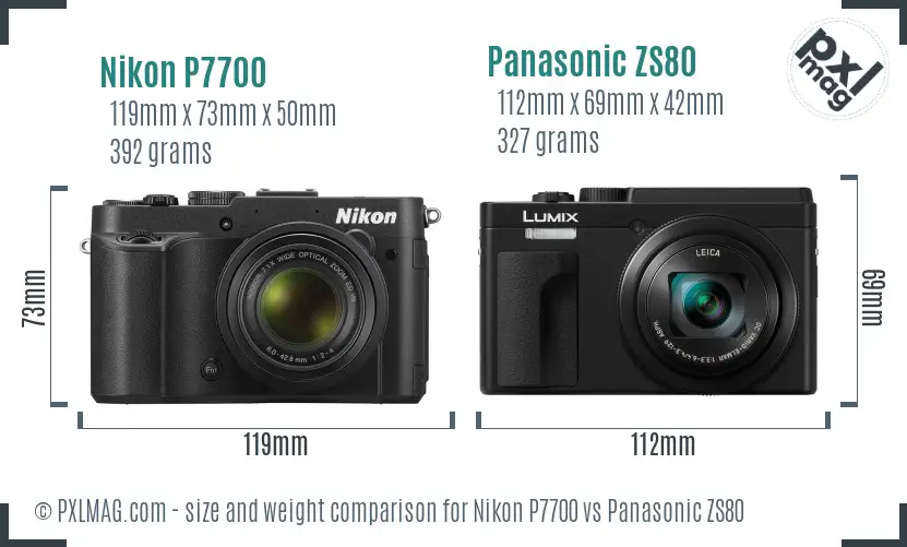 Nikon P7700 vs Panasonic ZS80 size comparison