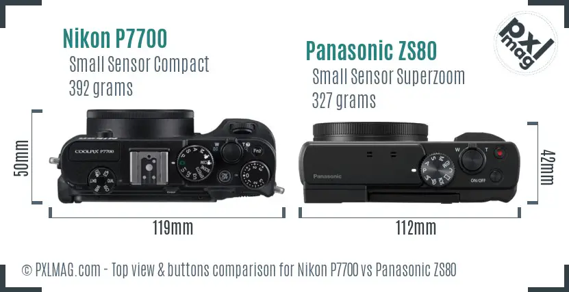 Nikon P7700 vs Panasonic ZS80 top view buttons comparison