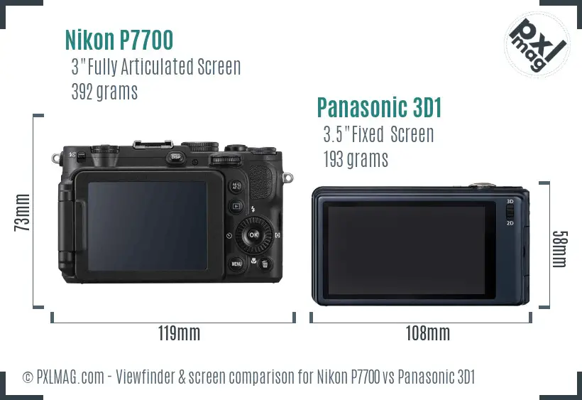 Nikon P7700 vs Panasonic 3D1 Screen and Viewfinder comparison