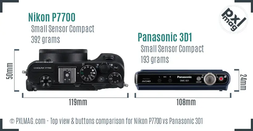 Nikon P7700 vs Panasonic 3D1 top view buttons comparison