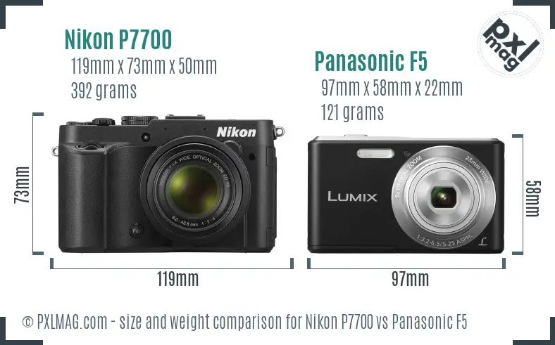 Nikon P7700 vs Panasonic F5 size comparison