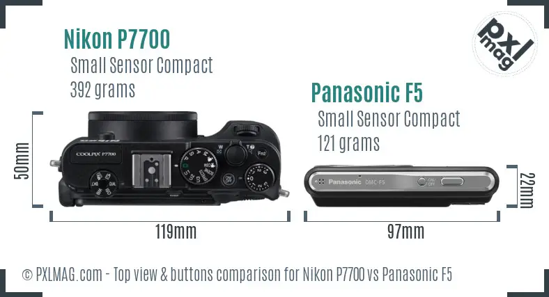 Nikon P7700 vs Panasonic F5 top view buttons comparison