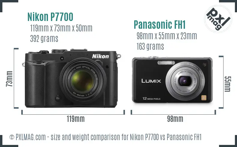 Nikon P7700 vs Panasonic FH1 size comparison